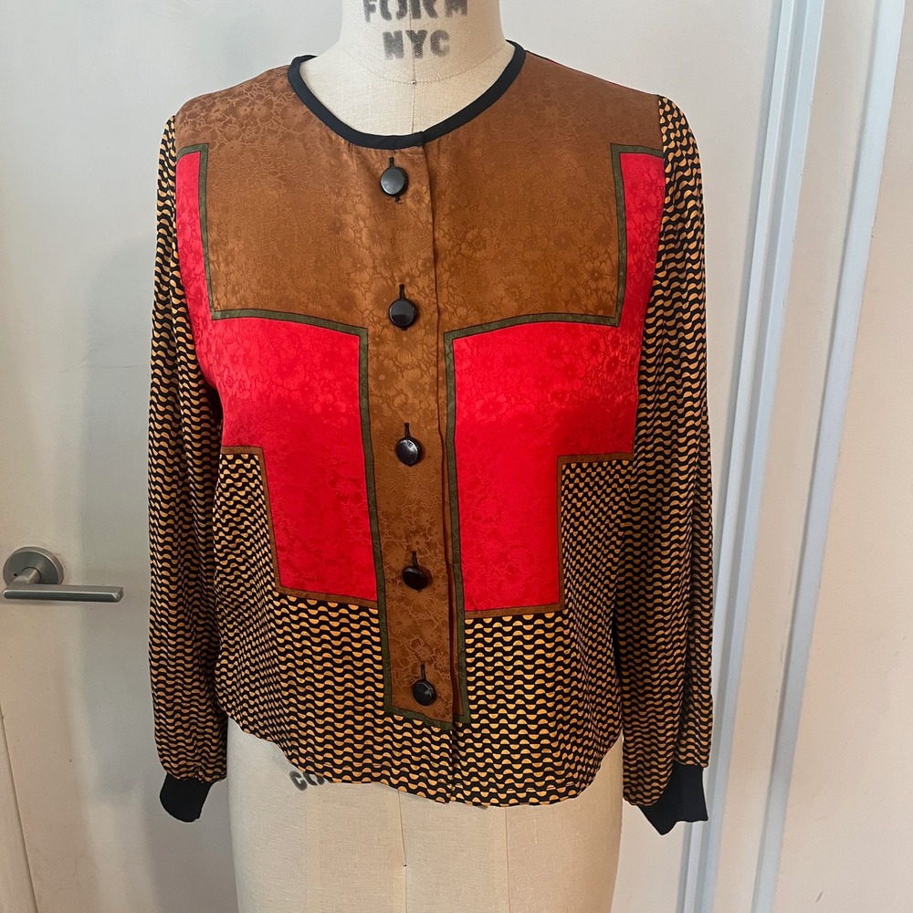 VTG Lauren Alexandra 90's Silk Colorblock Top Size 6